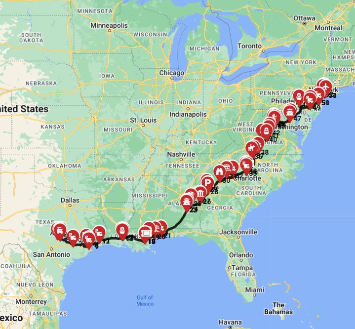 Map for Austin to New York